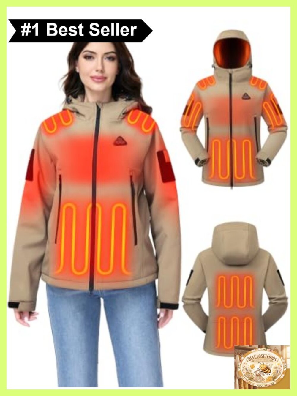 Women's Heated Softshell Jacket 10 Zones Waterproof 16000mAh Power Bank